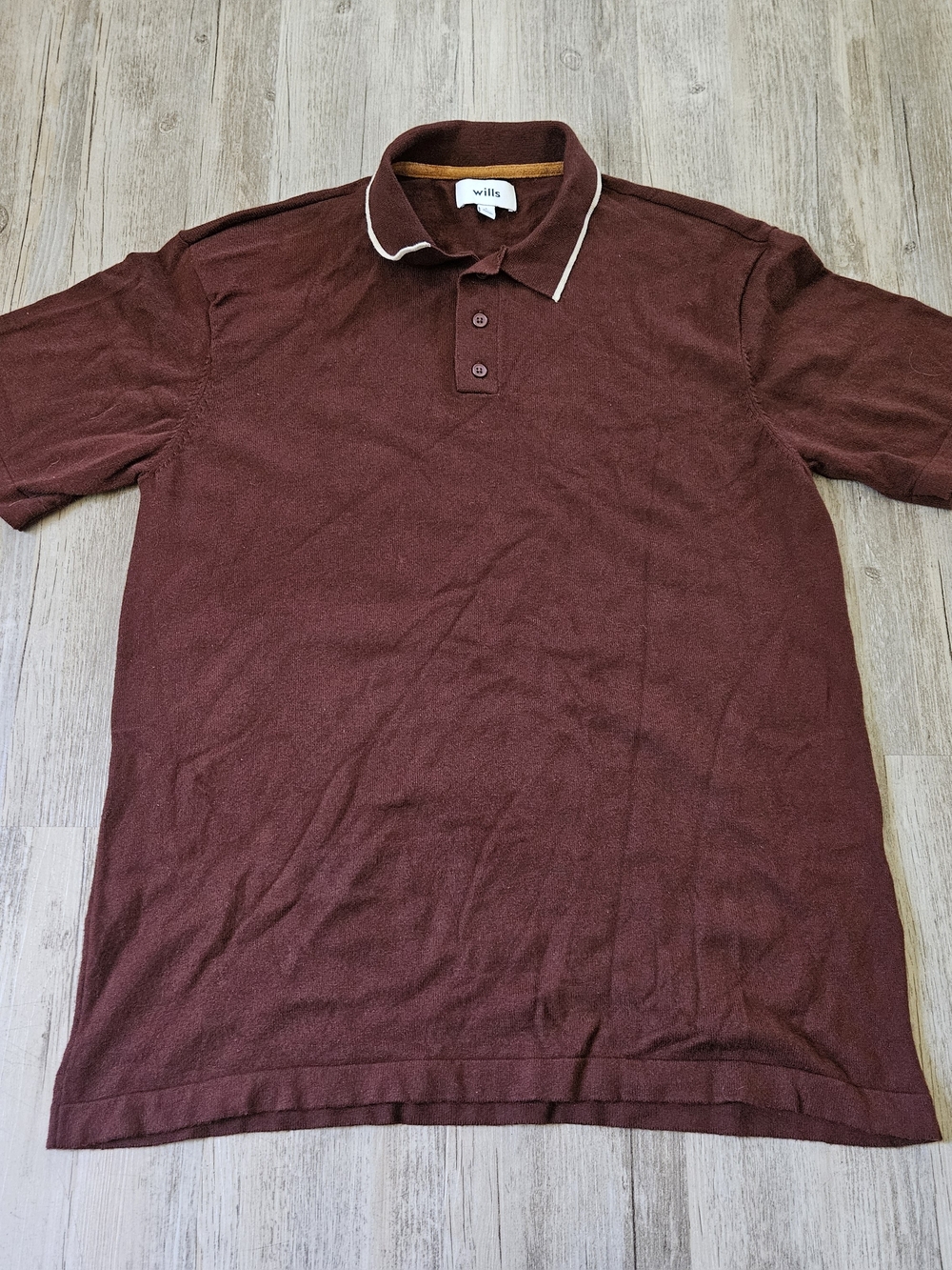Wills Huckberry Men's Burgundy Cotton Cashmere Blend Golf Polo Shirt Large
